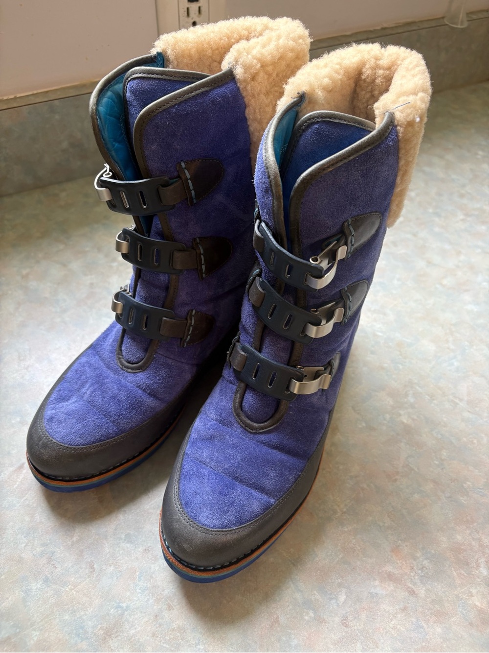 Cole Haan Blue Suede Shearling-Lined Winter Boots